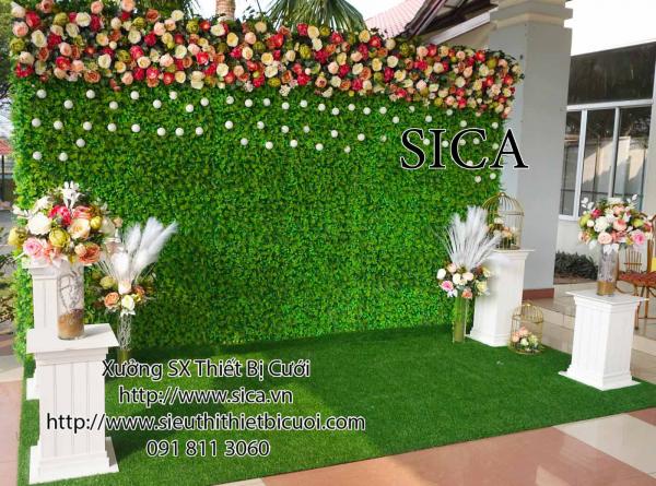 Backdground kết hoa trang trí đèn tròn