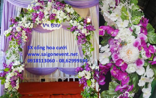 Cổng cưới hoa lan tím trắng