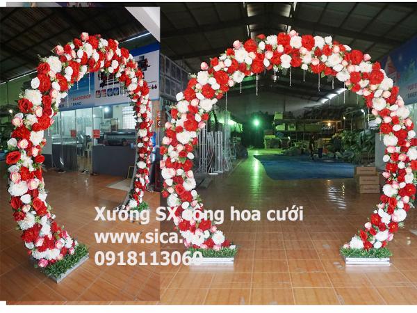 Sản xuất cung hoa cưới tròn bầu màu đỏ trắng