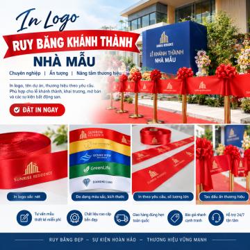 In ruy băng Logo khánh thành nhà mẫu - in ruy băng cho lễ khởi công, khai trương