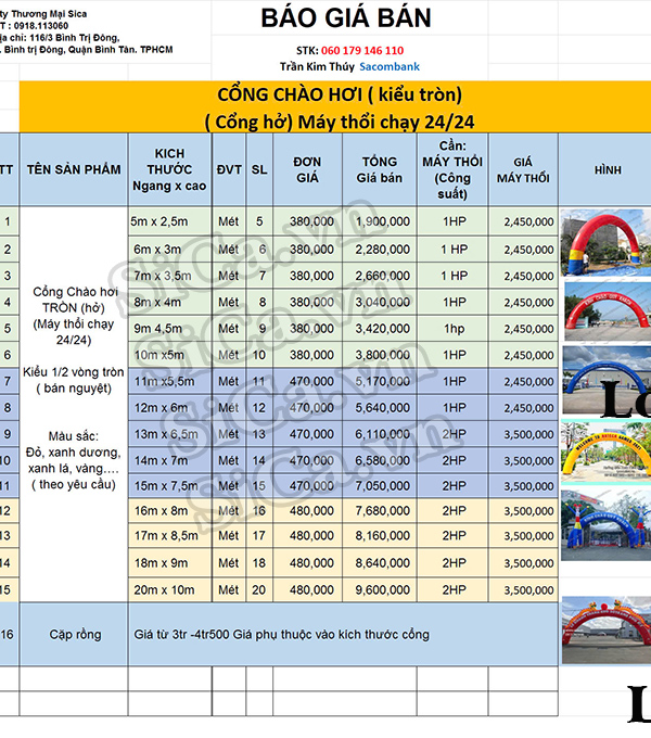 địa chỉ bán cổng chào bơm hơi